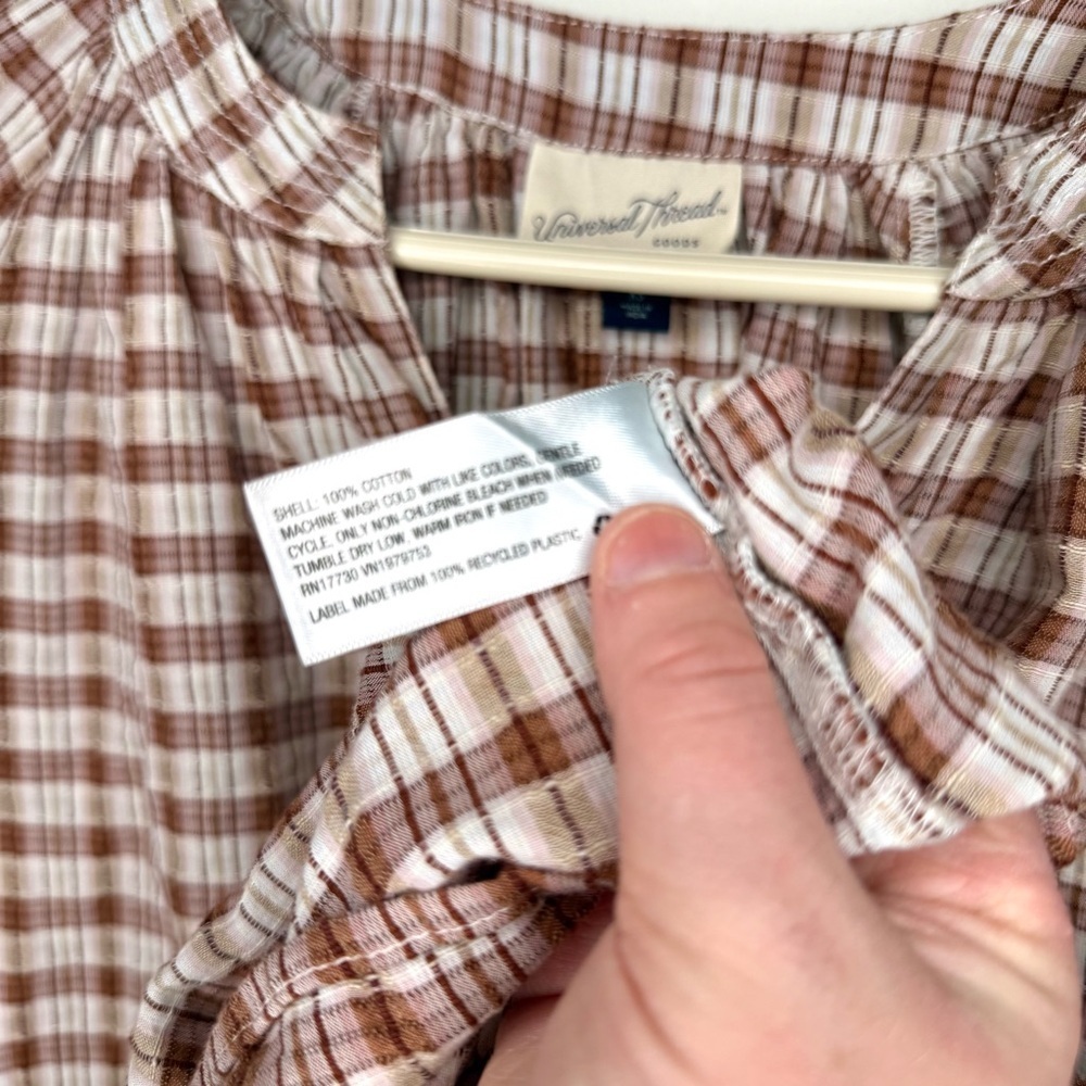 Universal Thread Plaid V-Neck Boho Peasant Blouse Size Extra Small - Picture 11 of 16